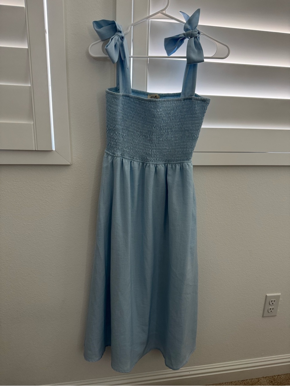 Light Blue Smocked Tie-Shoulder Dress (bump friendly)
